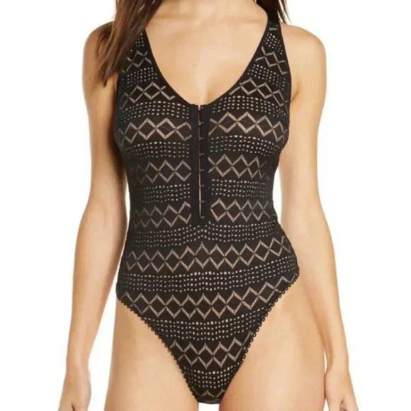 Free People Thank You Never Bodysuit Thong Lace See Thru Black Nwt New Size XS - Picture 11 of 11